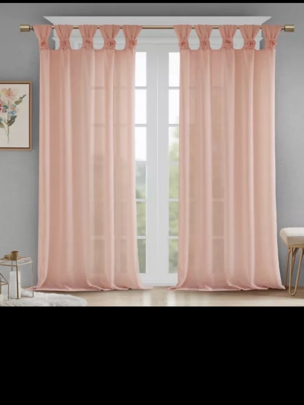 Madison Park Pink Sheer Rod-Pocket Curtains with Rosette Tabs 50” W x 95” L each